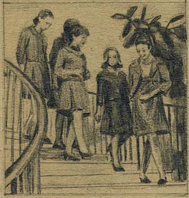 women descending the stairs