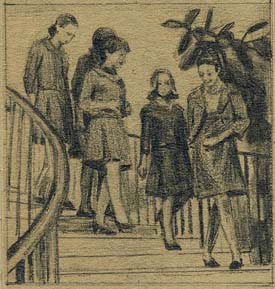 women descending the stairs